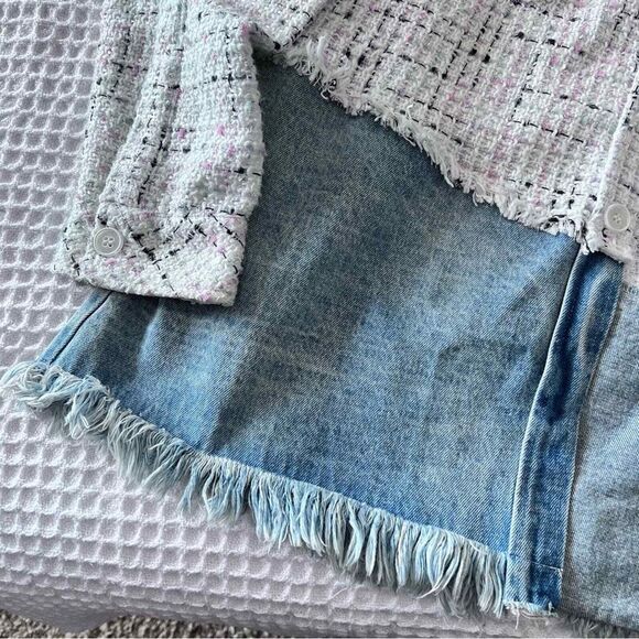 ANDREA MARTIN‎ Tweed Joint Denim Shirt size MEDIUM - Picture 3 of 8